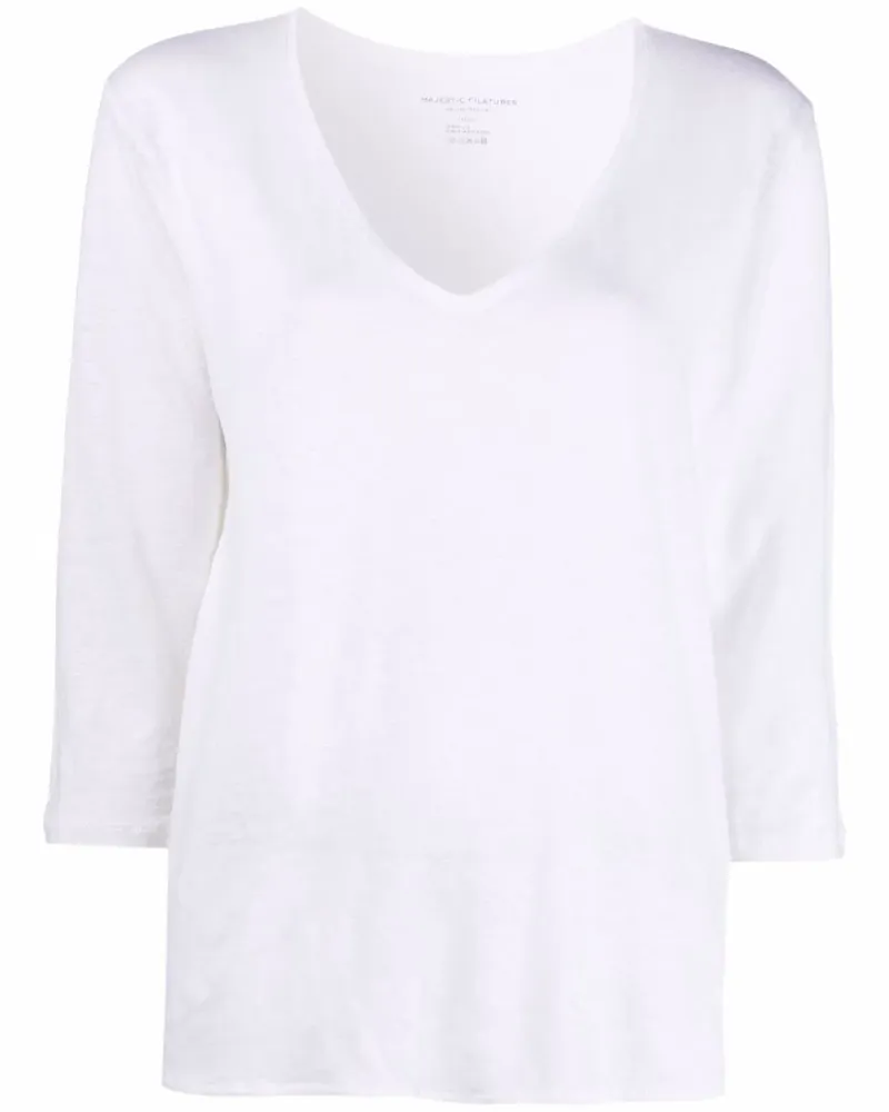 Majestic Langarmshirt mit V-Ausschnitt - Weiß Weiß
