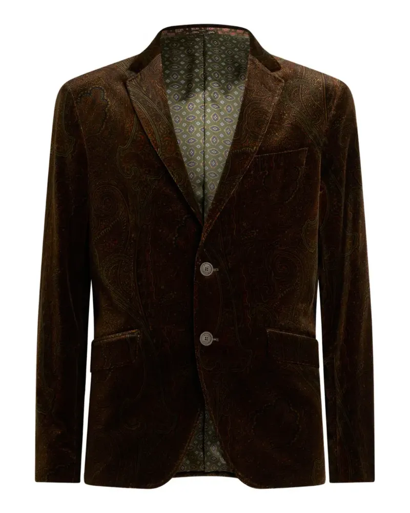 Etro single-breasted jacket in stretch cotton velvet with Arnica motif - Braun Braun