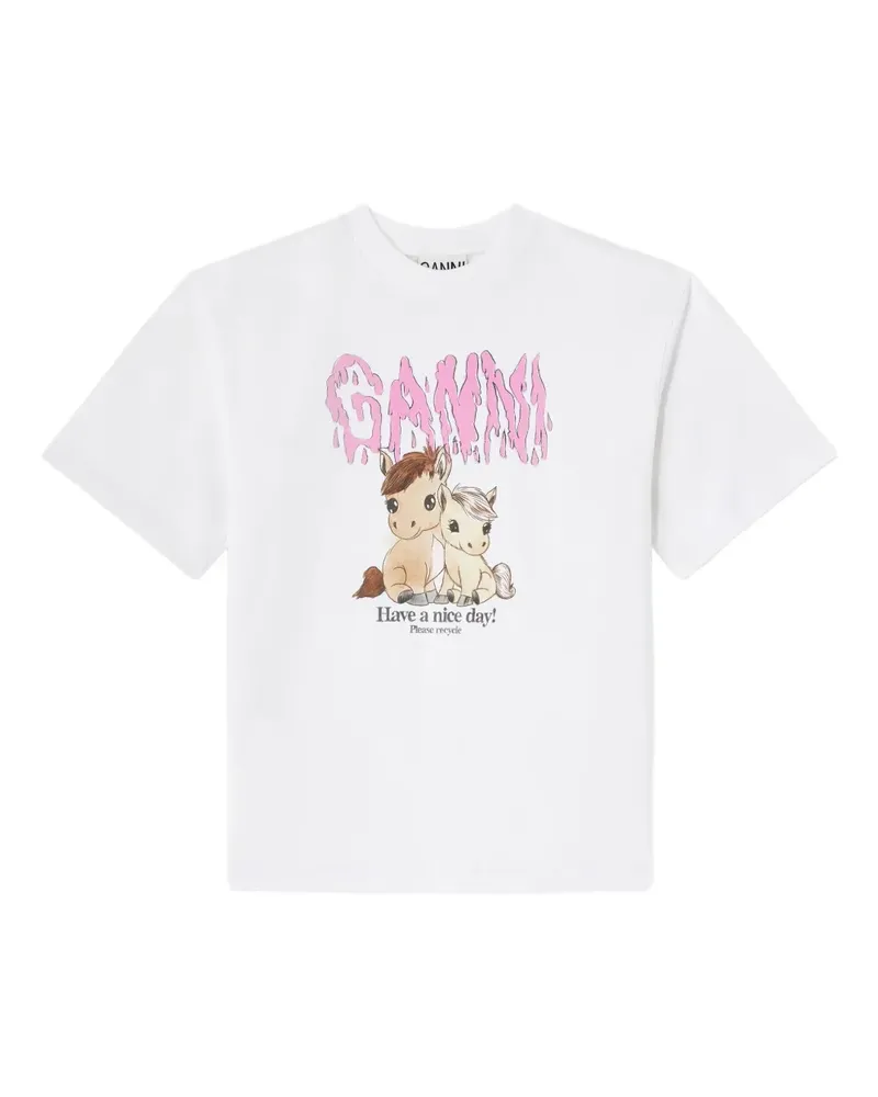 Ganni T-Shirt mit grafischem Print - Weiß Weiß