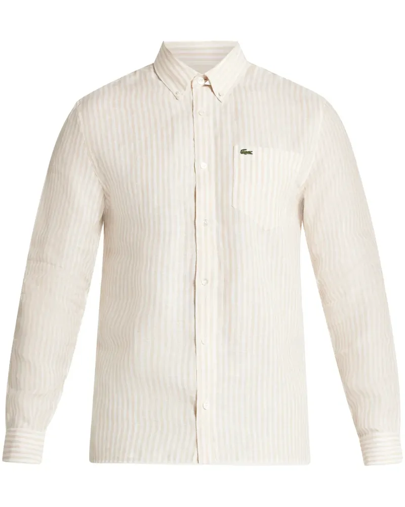Lacoste Gestreiftes Hemd aus Leinen - Weiß Weiß