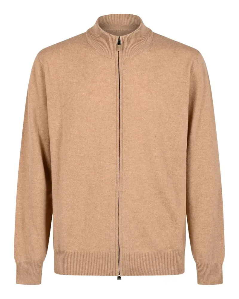 Canali zip-up ribbed-trim cardigan - Nude Nude