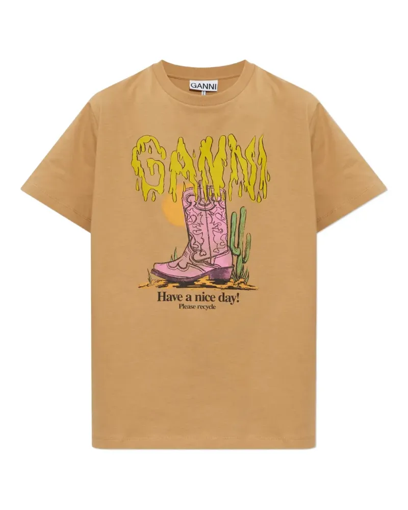 Ganni graphic-print T-shirt - Nude Nude
