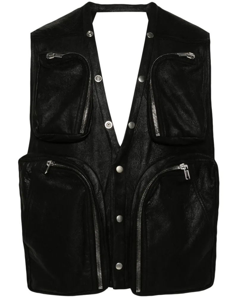 Rick Owens Lederweste mit V-Ausschnitt - Schwarz Schwarz