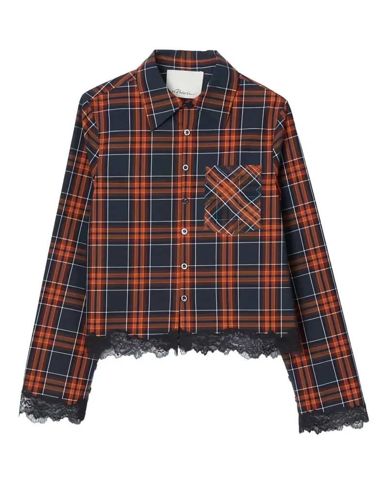 3.1 phillip lim Kariertes Cropped-Hemd mit Spitzenbesatz - Rot Rot