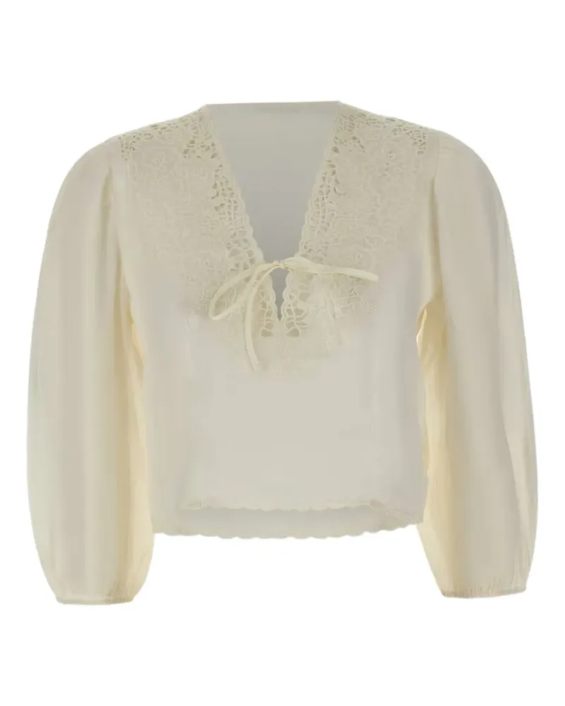 HUGO BOSS openwork-embroidered scalloped-hem blouse - Nude Nude