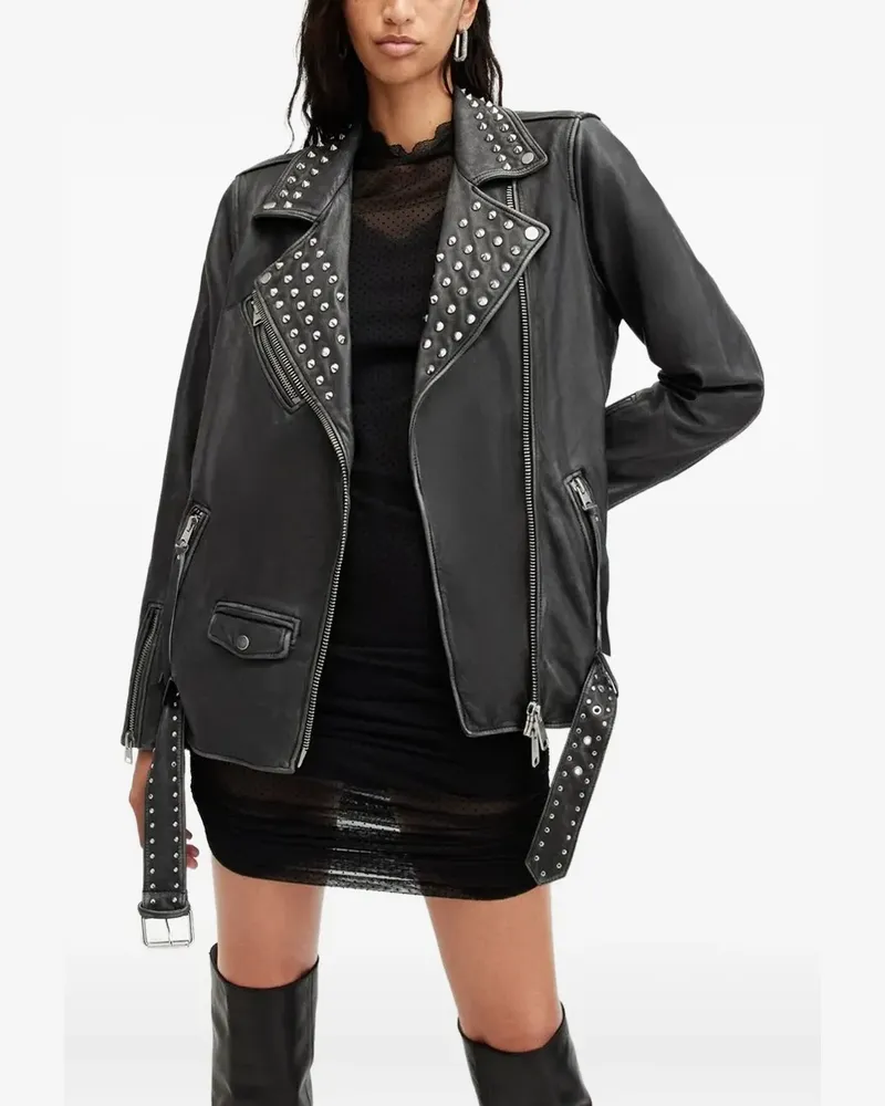 AllSaints Billie Bikerjacke mit Nietenkragen - Schwarz Schwarz