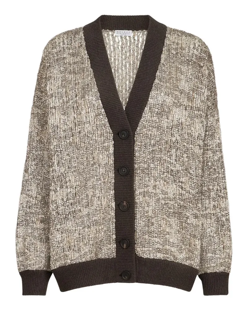 Brunello Cucinelli Dazzling Cardigan aus Mohär und Wolle mit Craquelé-Stickerei - Nude Nude