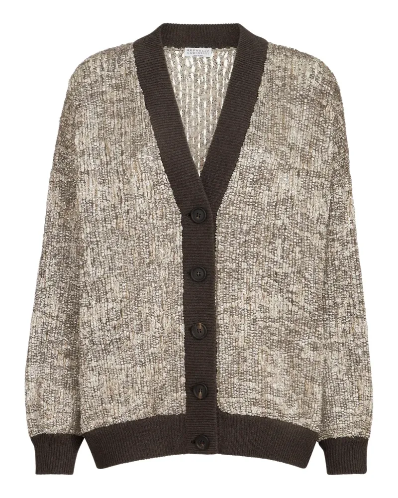 Brunello Cucinelli Dazzling Cardigan aus Mohär und Wolle mit Craquelé-Stickerei - Nude Nude