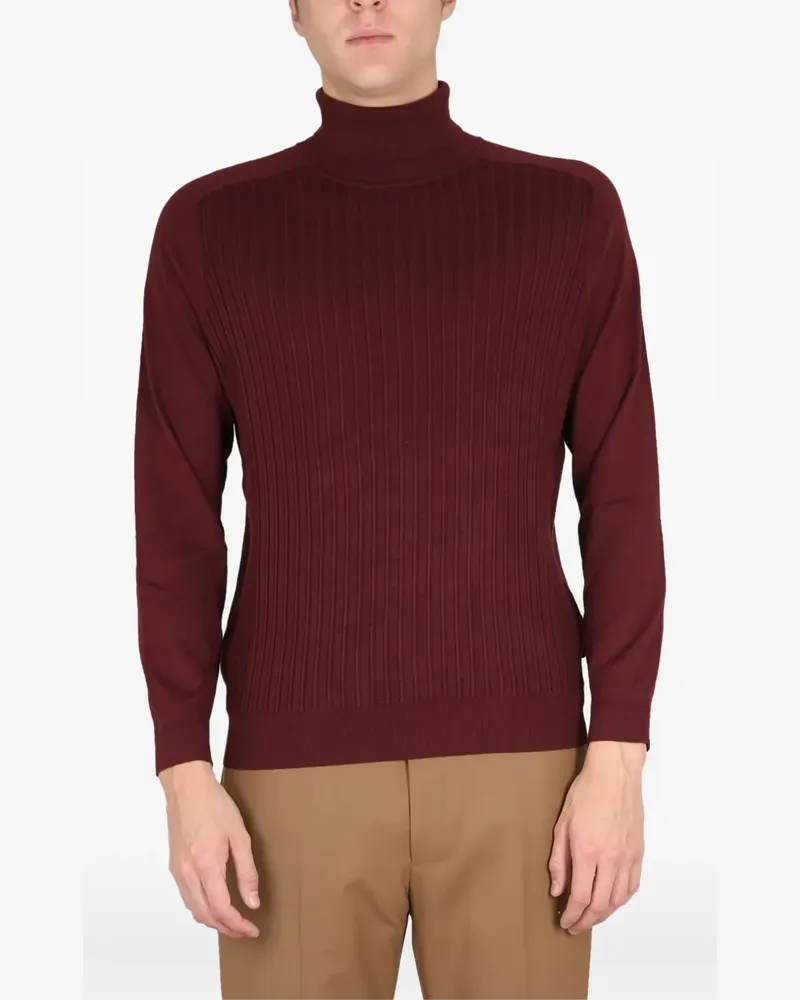 HUGO BOSS Gerippter Rollkragenpullover - Rot Rot