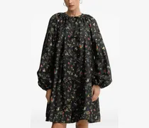 Gebundenes Minikleid mit Blumen-Print - Schwarz