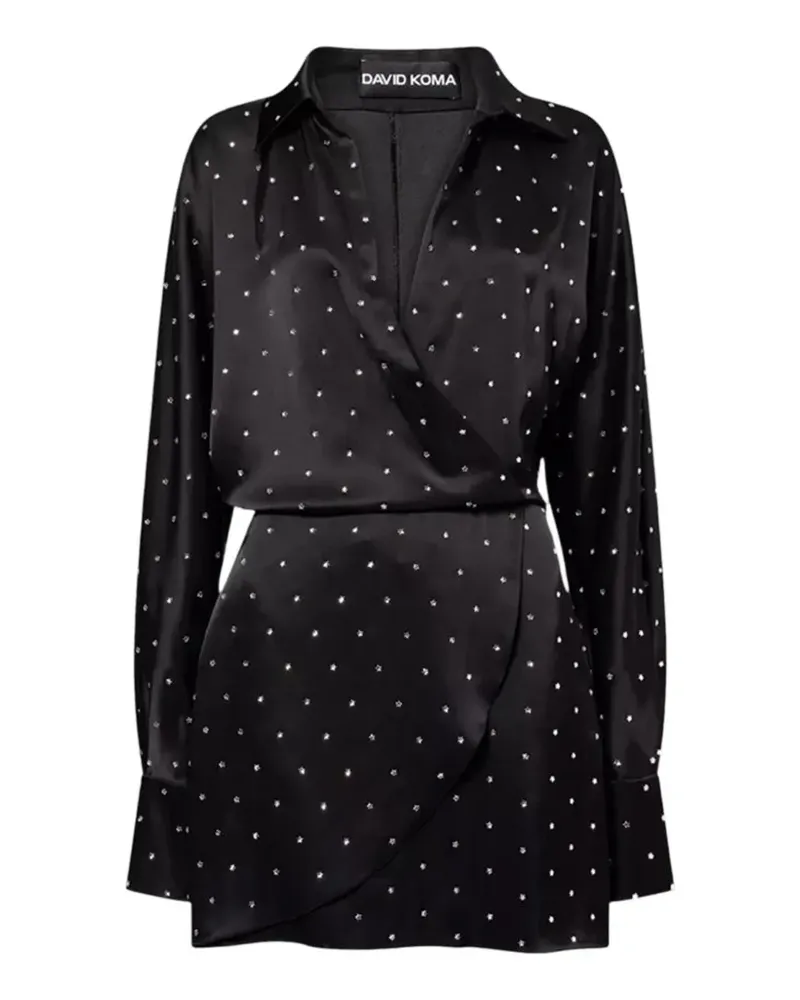 David Koma Kristallverziertes Wickelkleid - Schwarz Schwarz