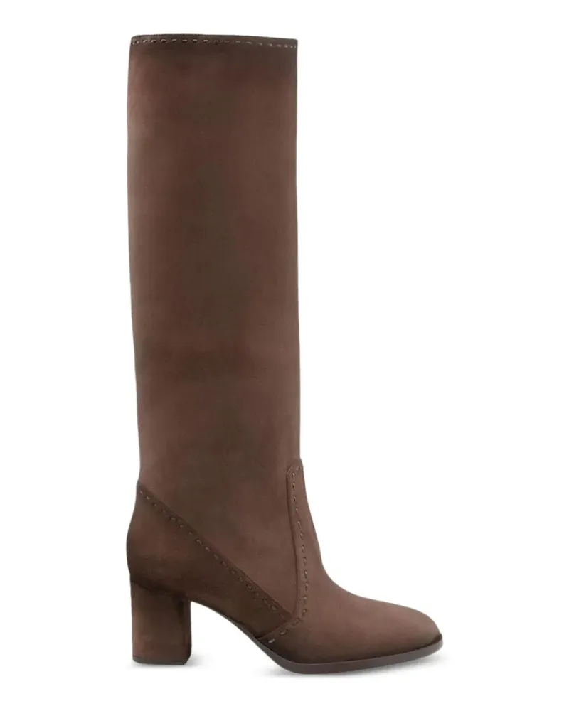 Santoni Stiefel mit Ziernähten und Blockabsatz - Braun Braun