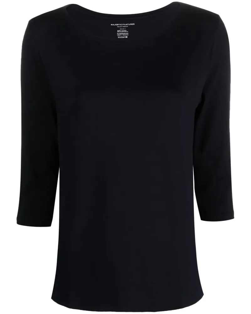 Majestic Jersey-Oberteil mit U-Boot-Ausschnitt - Blau Blau