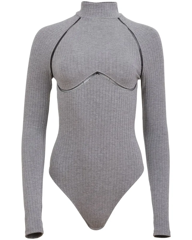 Fleur Du Mal Gerippter Body mit Gitterdetail - Grau Grau