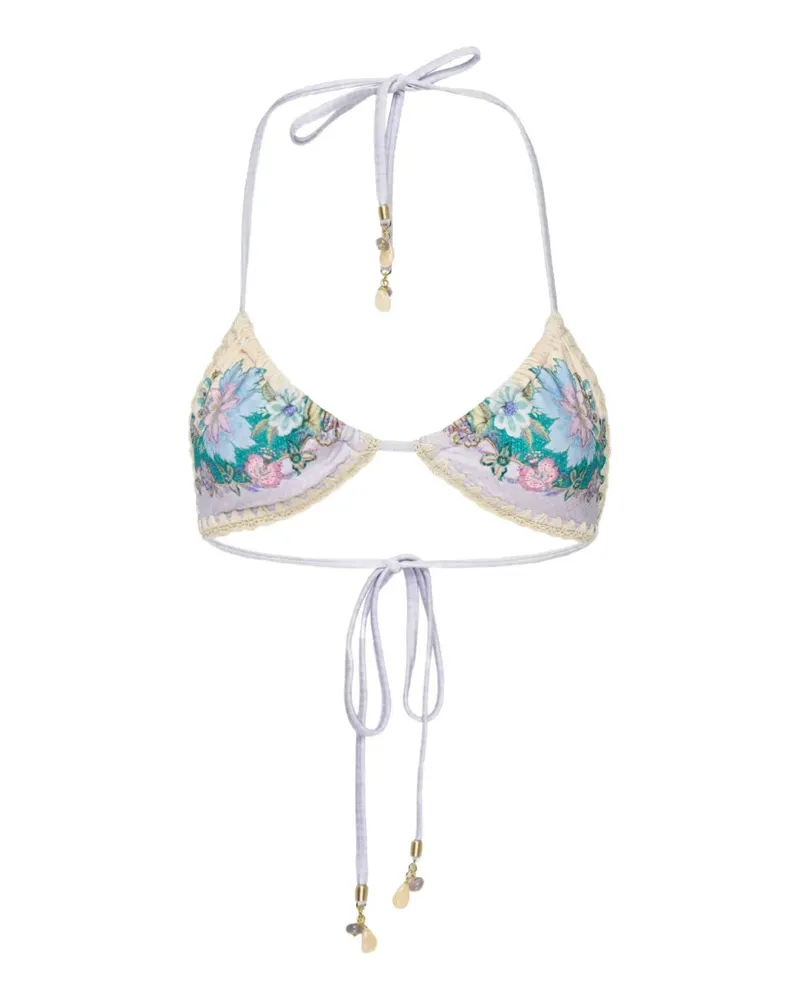 Zimmermann Indra crochet-trim floral-print bikini - Nude Nude