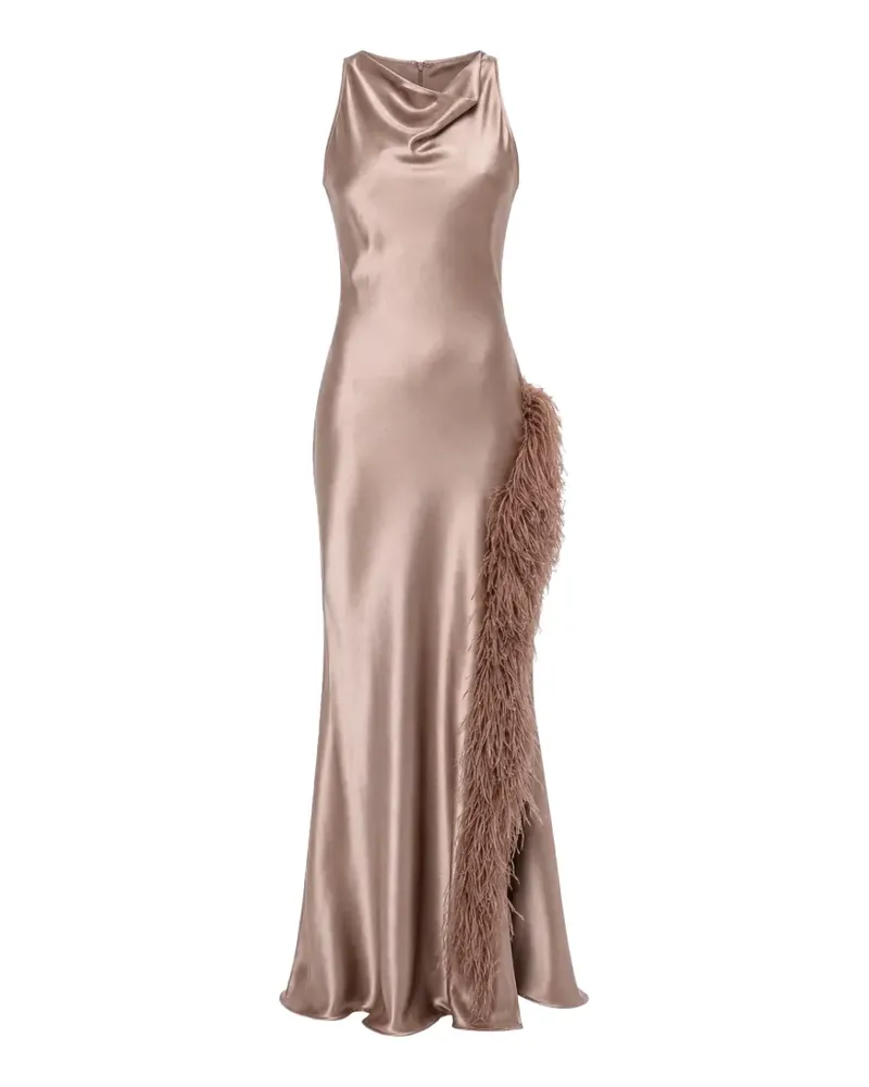LAPOINTE feather-trim maxi dress - Rosa Rosa