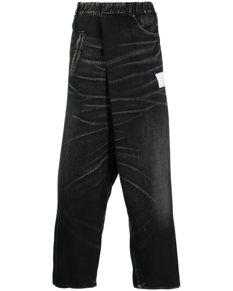 MIHARAYASUHIRO Wide-Leg-Jeans mit Tragefalten - Schwarz Schwarz