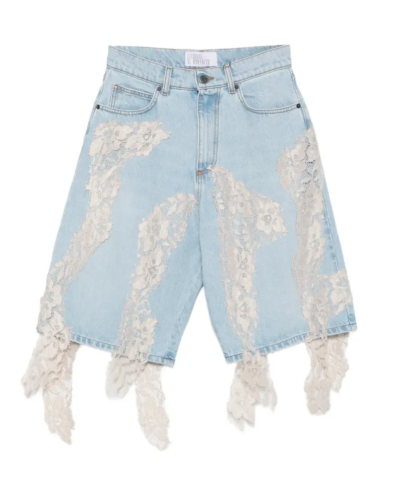 Giuseppe di Morabito Gürtelschlaufen-Shorts mit Spitzendetail - Blau Blau
