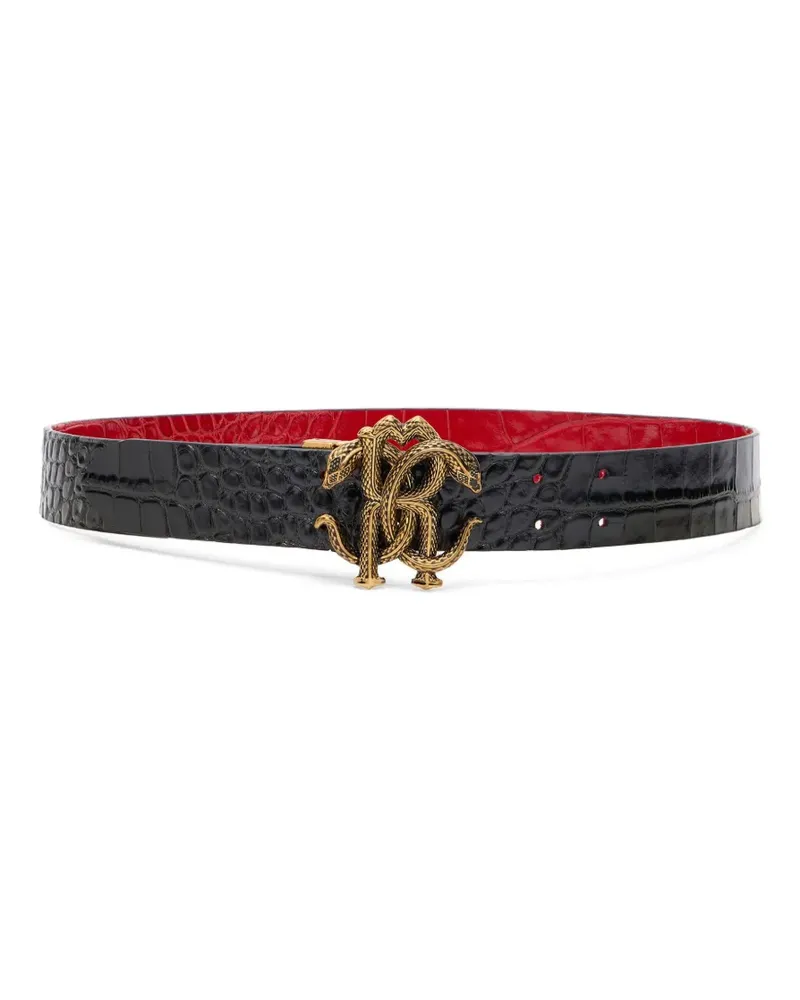 Roberto Cavalli Wendbarer Mirror Snake Monogram Gürtel - Schwarz Schwarz