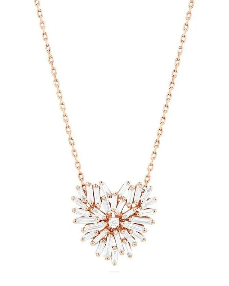 Suzanne Kalan 18kt Rotgoldhalskette mit Diamanten und Herzanhänger - Rosa Rosa