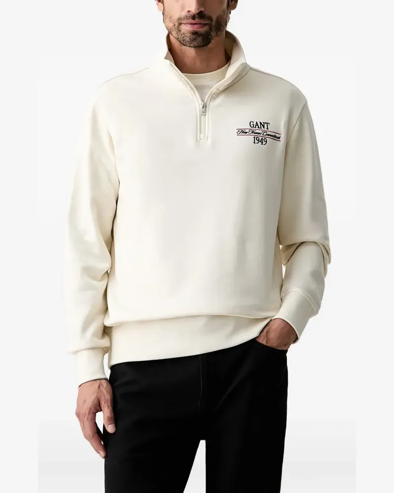 Gant logo-embroidered quarter-zip sweatshirt - Nude Nude