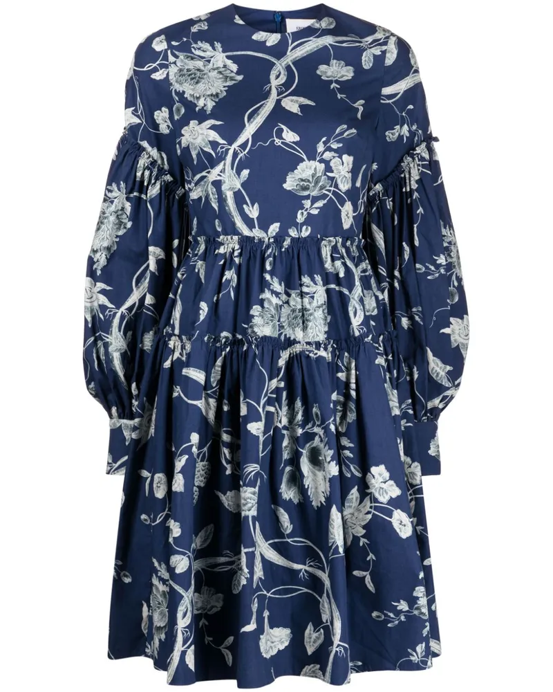 Erdem Gestuftes Kleid mit Blumen-Print - Blau Blau