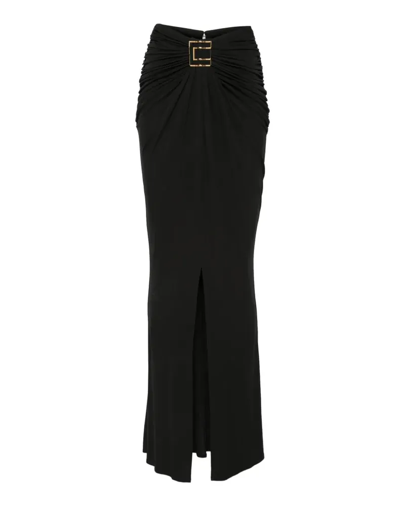 Elisabetta Franchi Geraffter Rock mit Logo-Schild - Schwarz Schwarz
