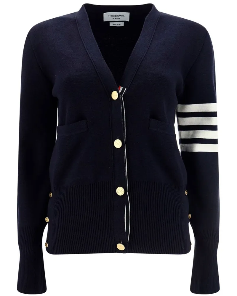 Thom Browne Cardigan mit Logo-Streifen und V-Ausschnitt - Blau Blau