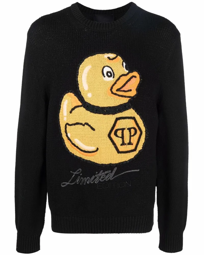 Philipp Plein Pullover mit aufgestickter Ente - Schwarz Schwarz