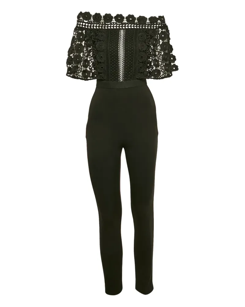 Self-Portrait Jumpsuit mit blumiger Spitze - Schwarz Schwarz