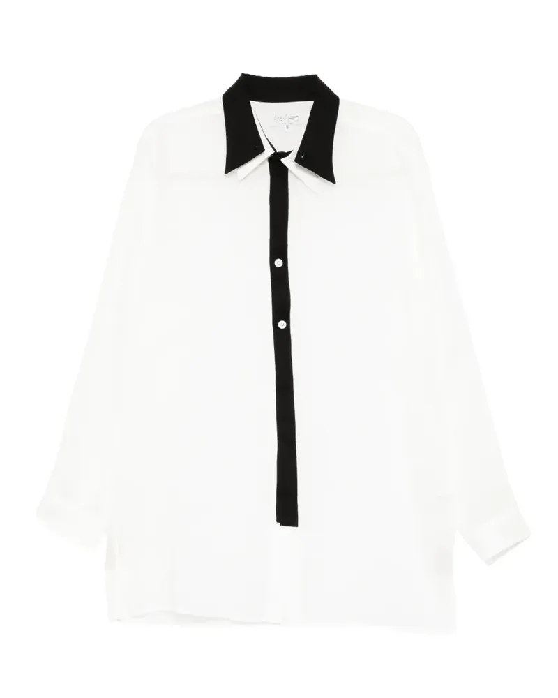 Yohji Yamamoto contrast-trim sheer shirt - Weiß Weiß