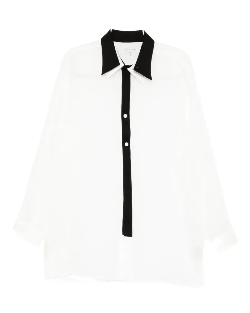 Yohji Yamamoto contrast-trim sheer shirt - Weiß Weiß