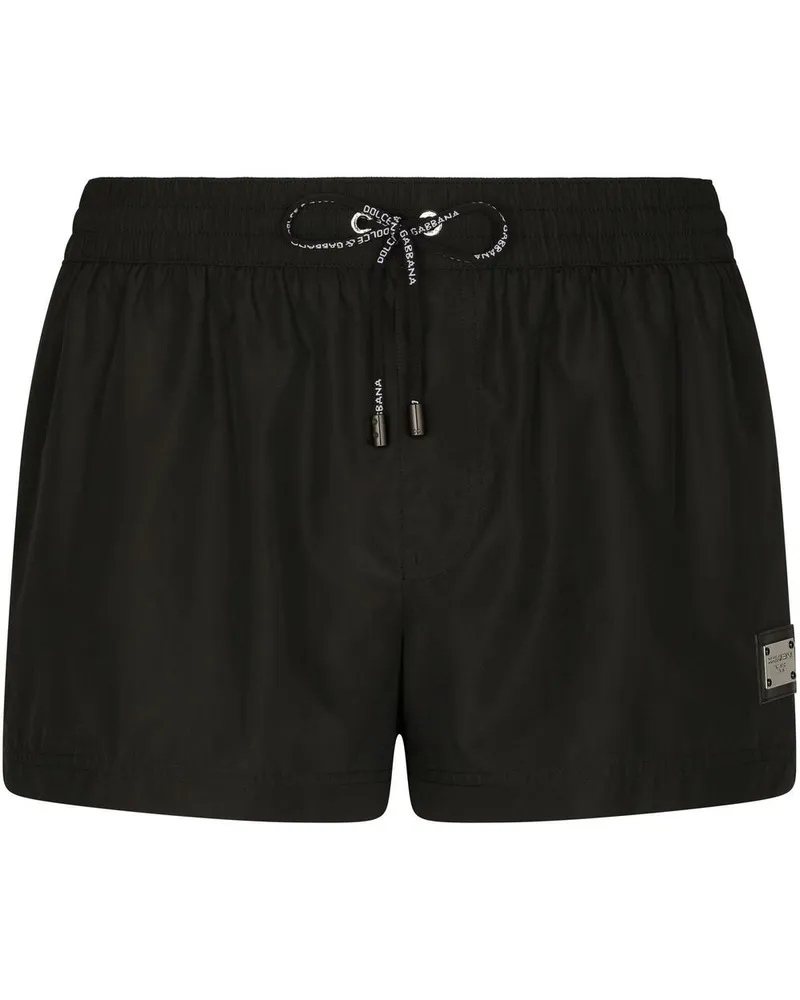 Dolce & Gabbana Badeshorts mit Logo-Schild - Schwarz Schwarz