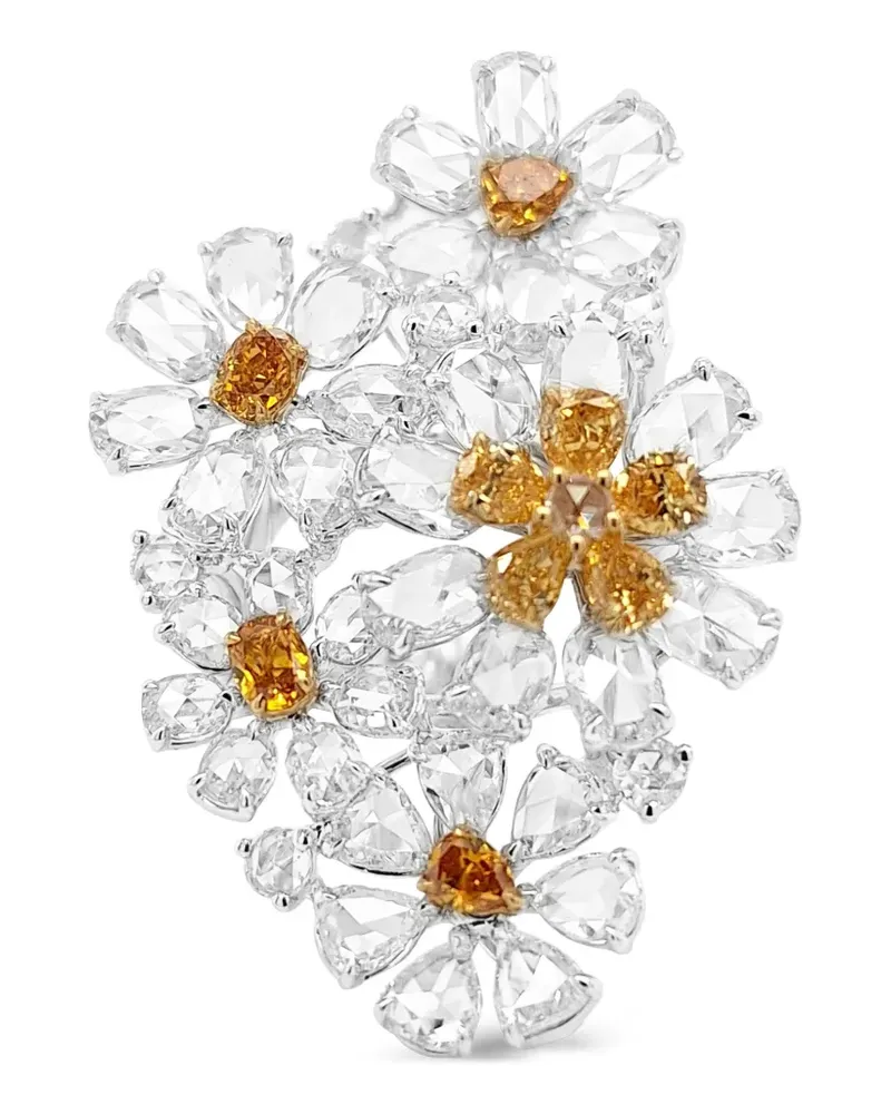 HYT Jewelry Statement-Ring in Blumenform mit Diamant - Silber Silber