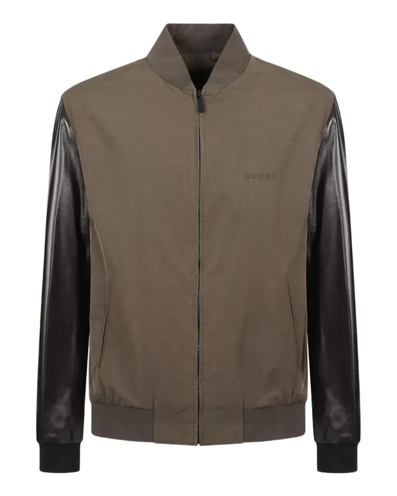 Gucci logo-embroidered contrast-sleeve bomber jacket - Braun Braun