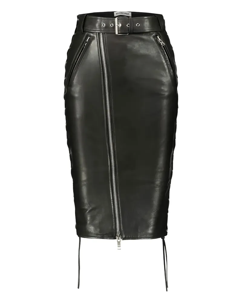 Balenciaga Lederrock mit Gürtel - Schwarz Schwarz