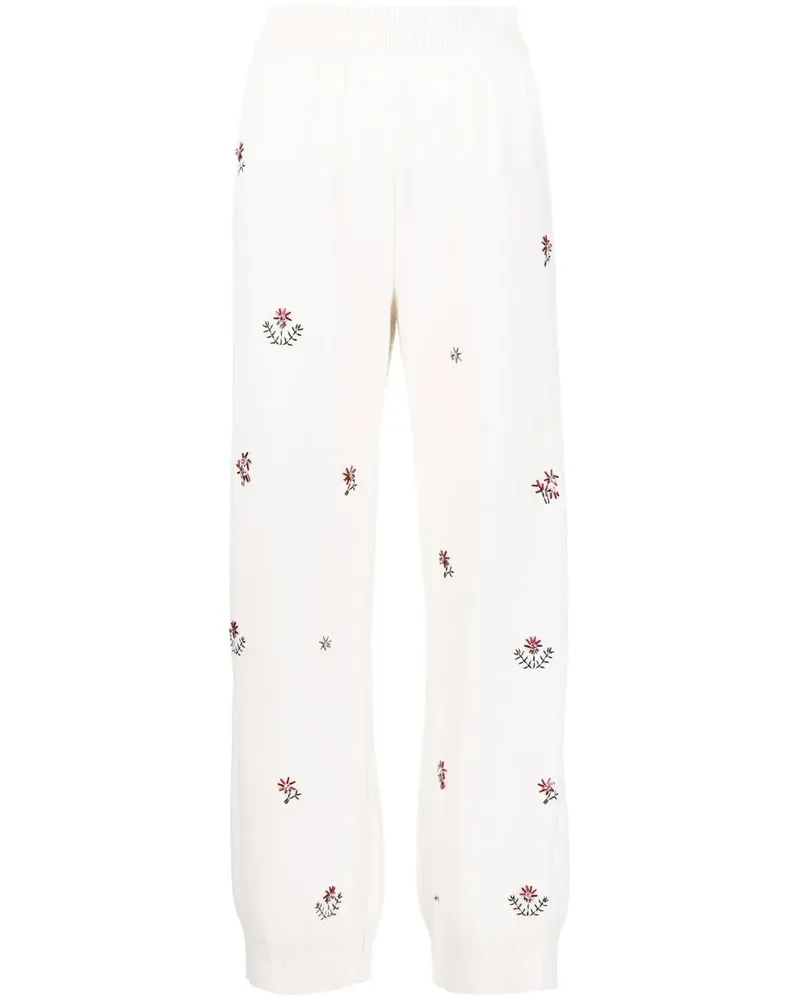 Barrie Hose mit blumiger Stickerei - Weiß Weiß