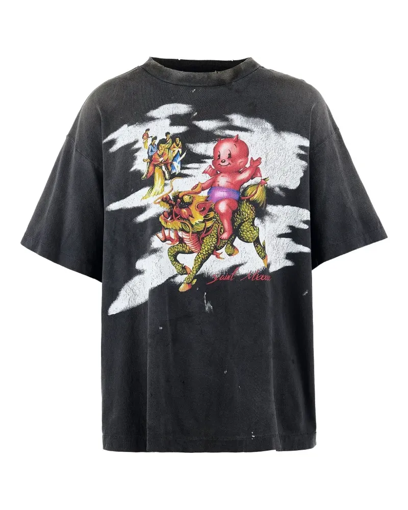 SAINT MXXXXXX T-Shirt im Distressed-Look - Schwarz Schwarz