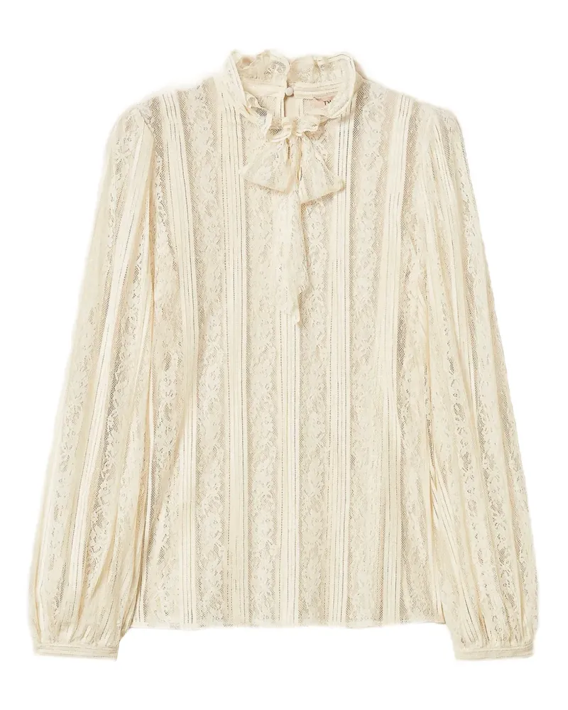 Twin-Set Gestreifte Bluse mit Spitzenschleife - Nude Nude