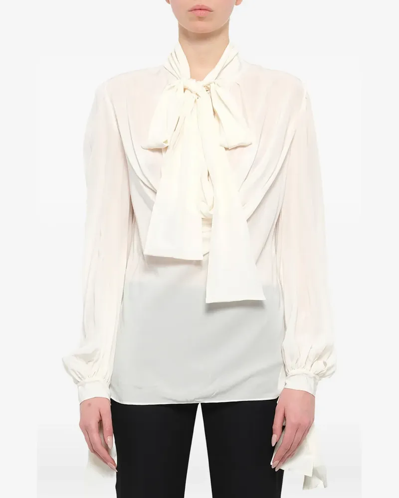 Alexander McQueen Schluppenbluse mit Bischofsärmeln - Weiß Weiß