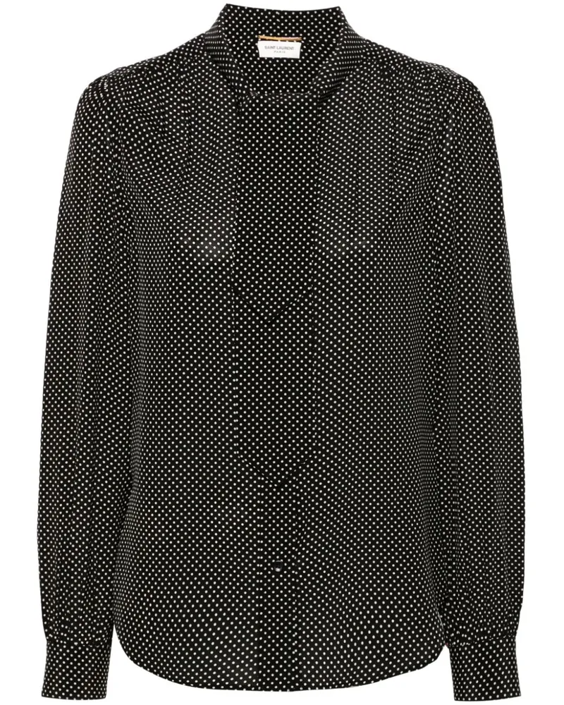 Saint Laurent Gepunktete Schluppenbluse - Schwarz Schwarz