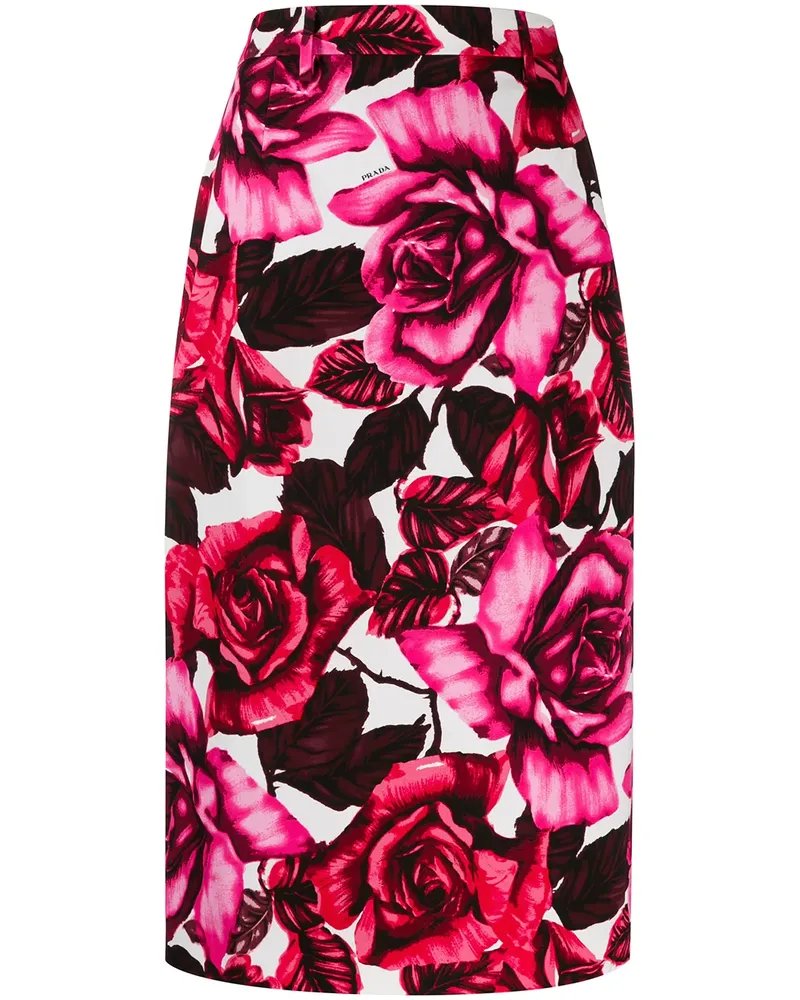 Prada Bleistiftrock mit Rosen-Print - Rosa Rosa