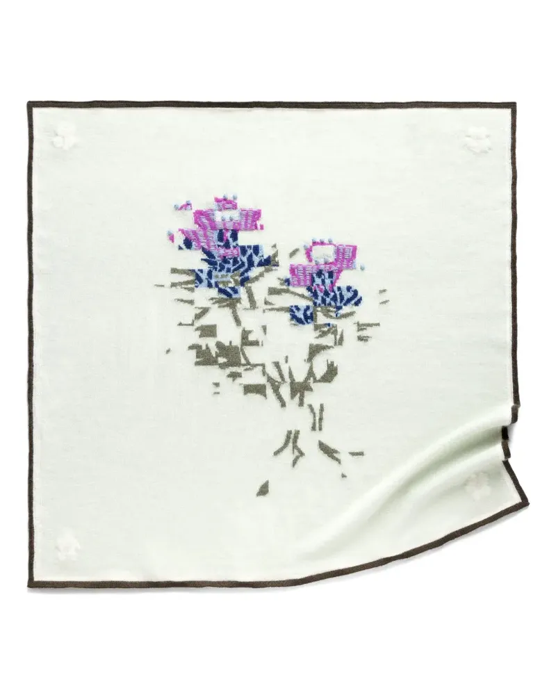 Barrie Kaschmirschal mit Distelmotiv - Grün Grün