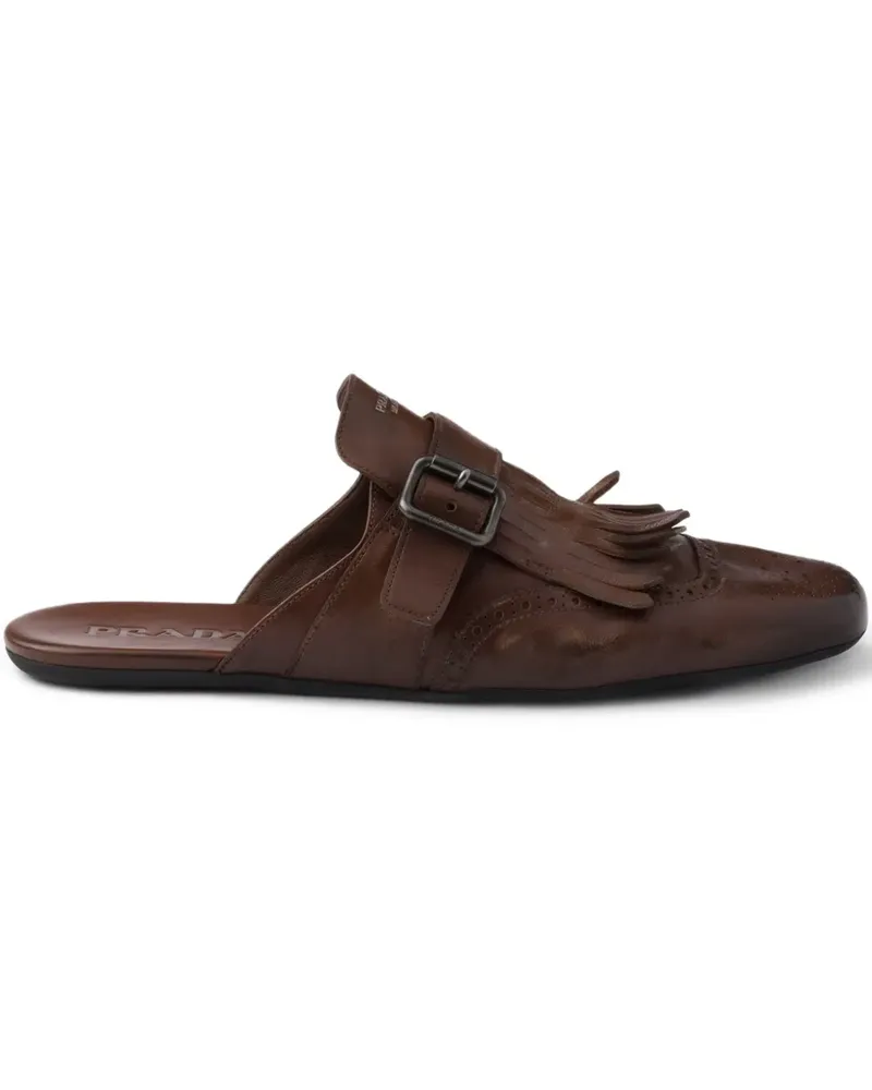 Prada Shuffle Mules mit Fransen - Braun Braun