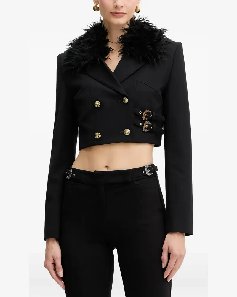 Versace Jeans Jacke mit Faux-Fur-Kragen und Schnallendetail - Schwarz Schwarz