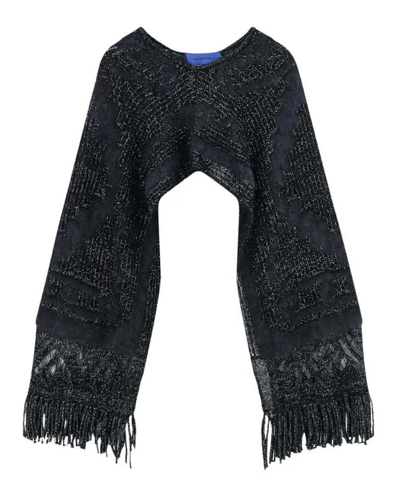 Mes Demoiselles Poncho im Metallic-Look mit Fransen - Schwarz Schwarz