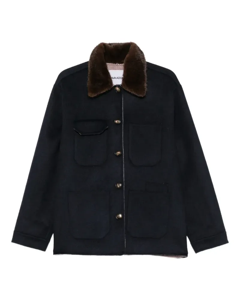 AVA ADORE Mantel mit Kragen aus Faux Fur und aufgesetzten Taschen - Blau Blau