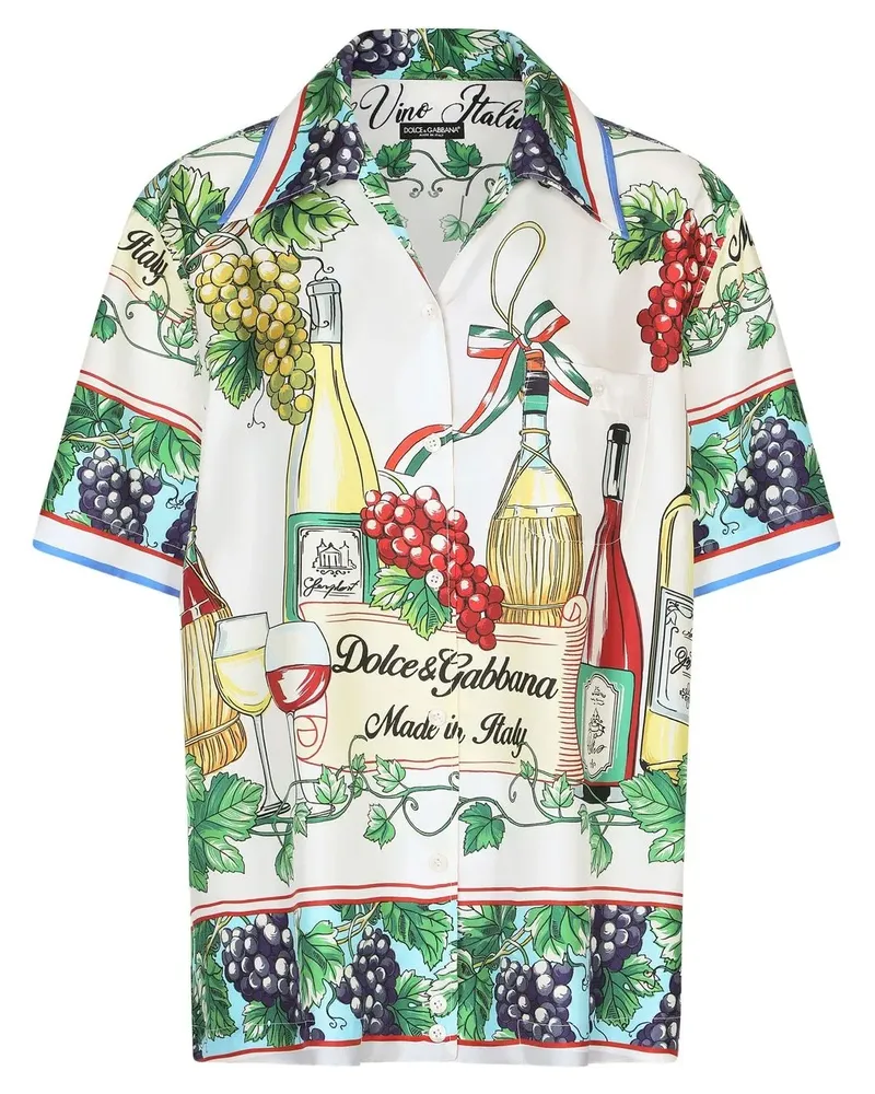 Dolce & Gabbana Seidenhemd mit grafischem Print - Weiß Weiß