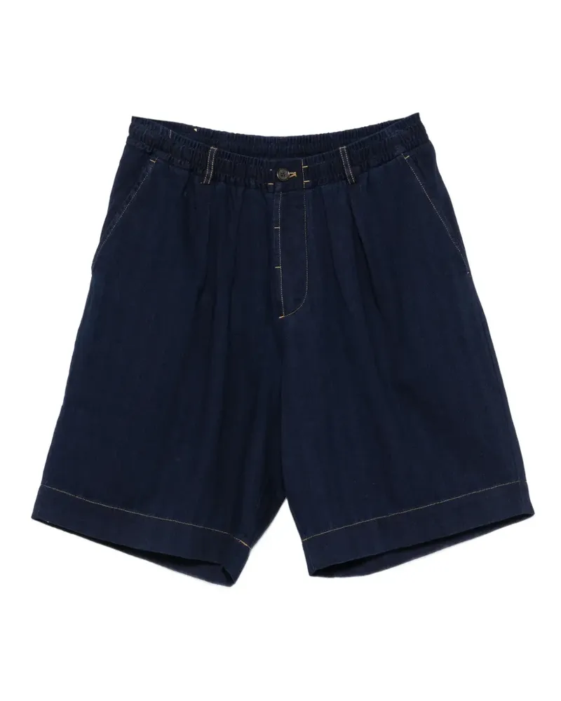 Universal Works pleated contrast-stitch shorts - Blau Blau