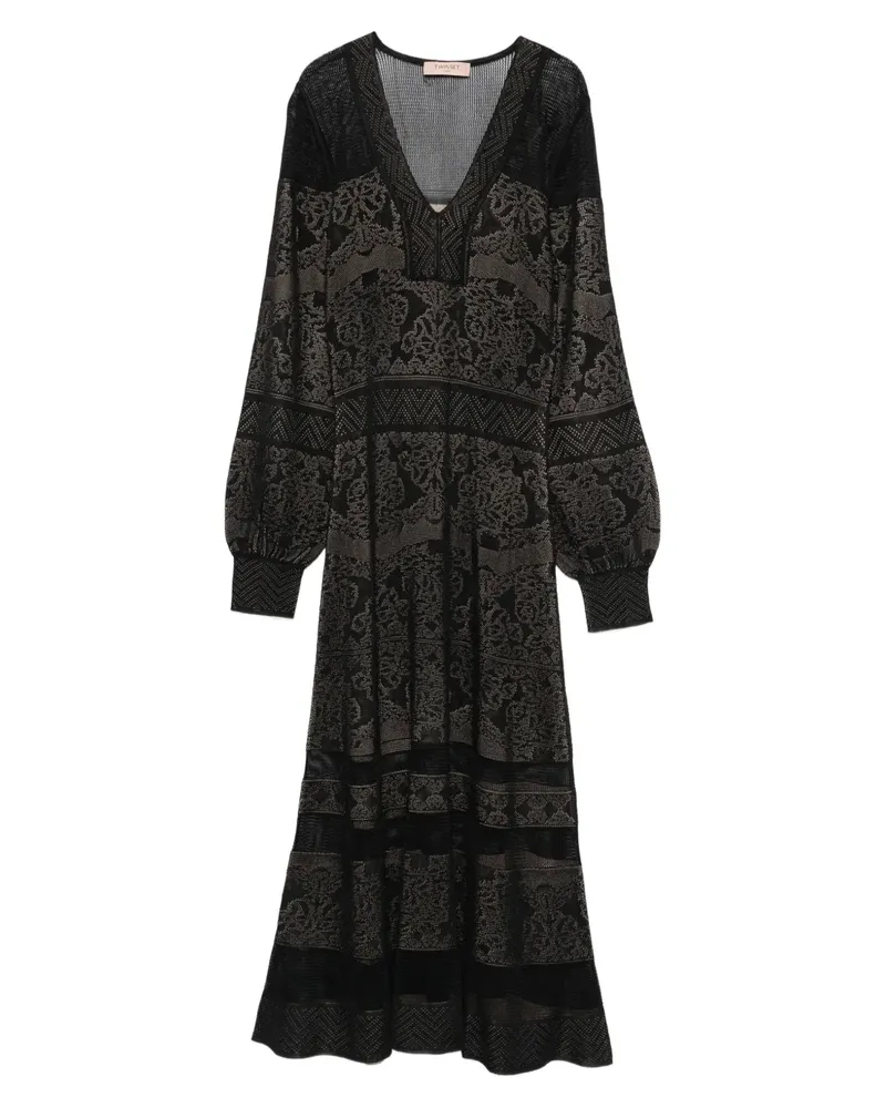 Twin-Set Maxikleid mit V-Ausschnitt - Schwarz Schwarz
